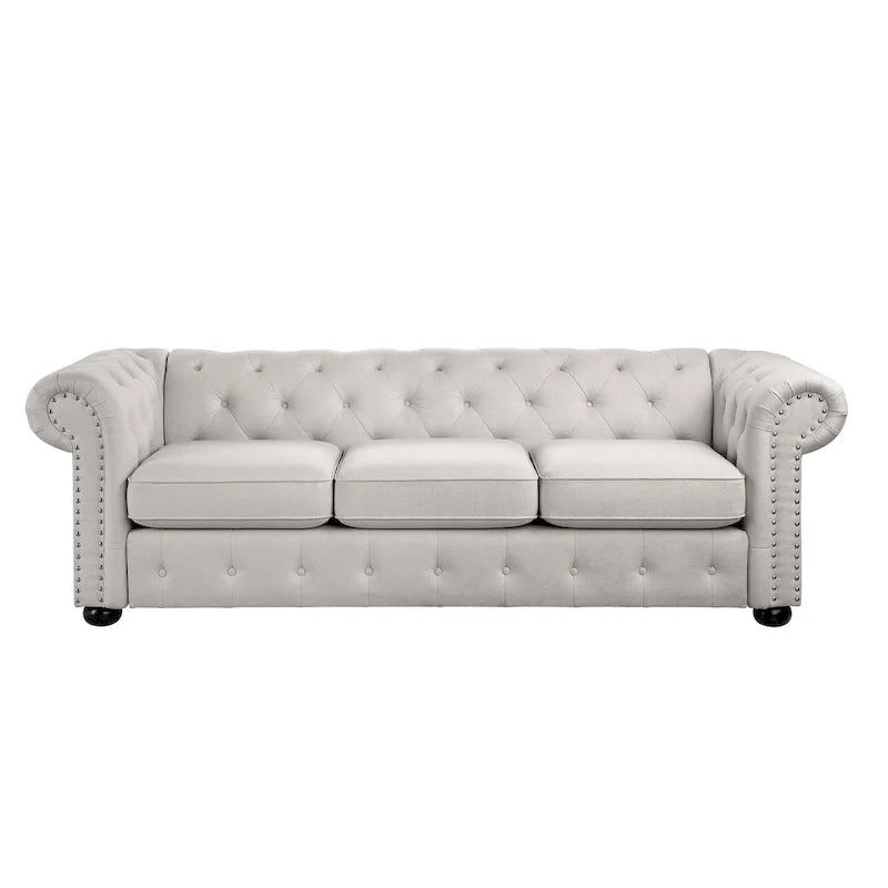 Corvus Aleksis Tufted Chesterfield 3-Seat Sofa with Elegant Rolled Arms 19