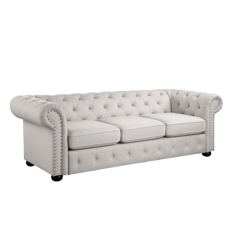 Corvus Aleksis Tufted Chesterfield 3-Seat Sofa with Elegant Rolled Arms 22
