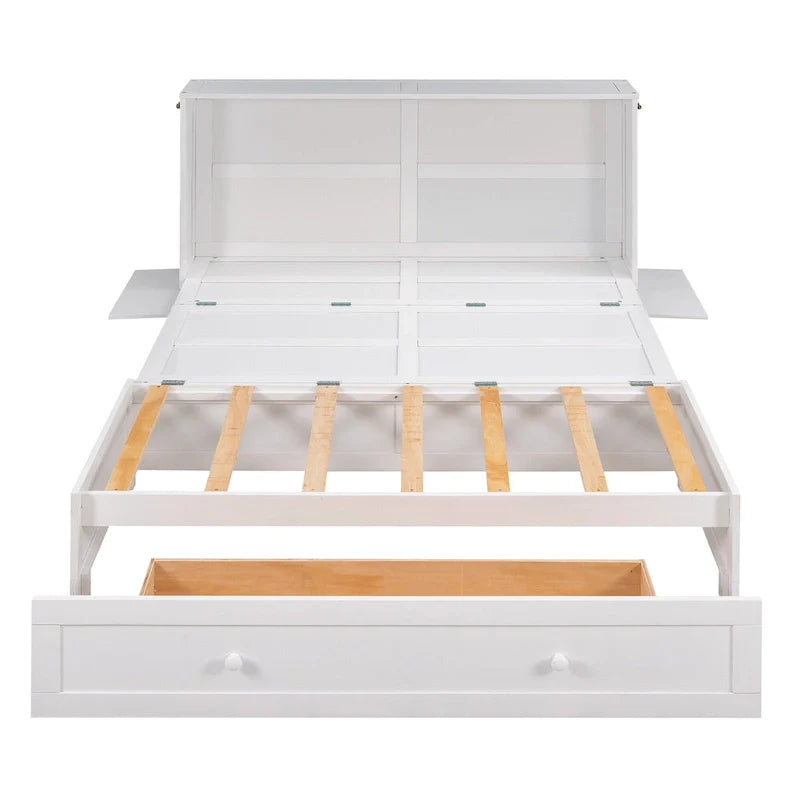 Murphy Platform Bed with Storage Drawer Shelves and Foldable Design