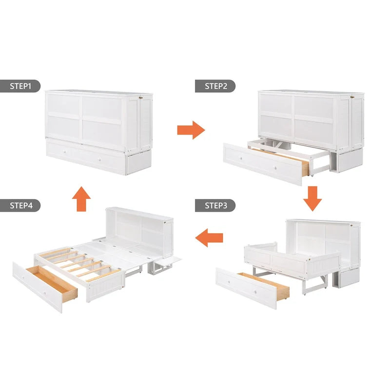 Murphy Platform Bed with Storage Drawer Shelves and Foldable Design 4