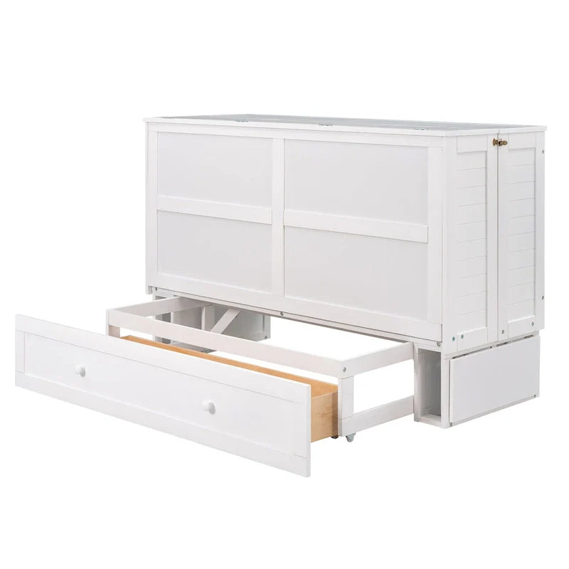 Murphy Platform Bed with Storage Drawer Shelves and Foldable Design 7