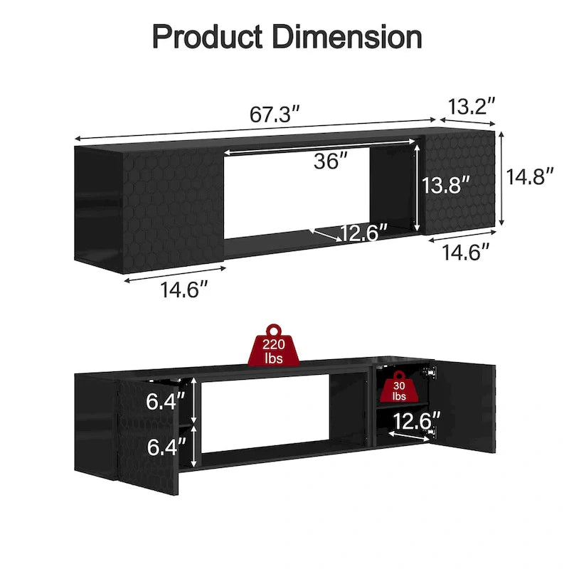 67-Inch Wall-Mounted Floating TV Stand for TVs Up to 80 Inches 7