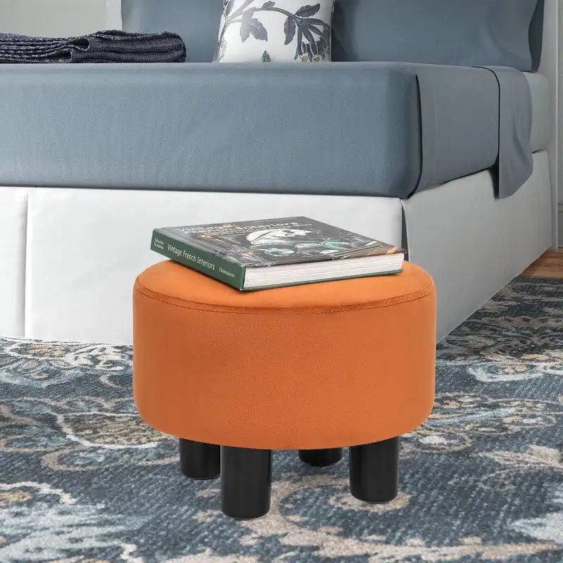 Adeco Modern Velvet Round Ottoman Footrest Stool with Padded Seat 36