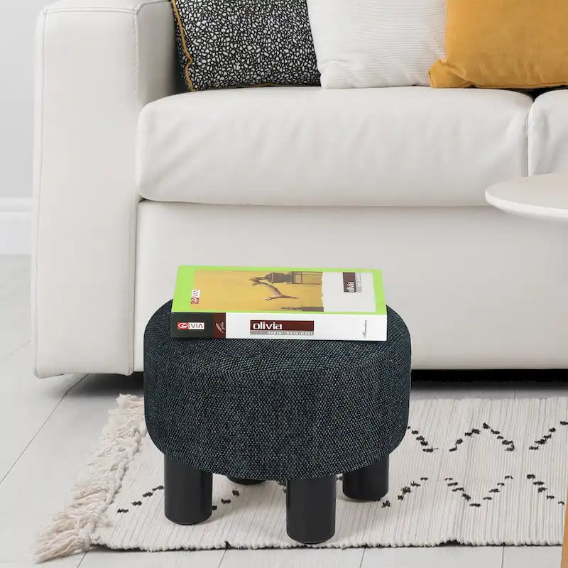 Adeco Modern Velvet Round Ottoman Footrest Stool with Padded Seat 37