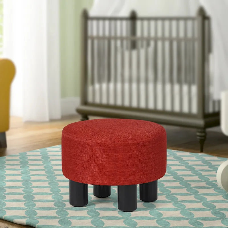 Adeco Modern Velvet Round Ottoman Footrest Stool with Padded Seat 38
