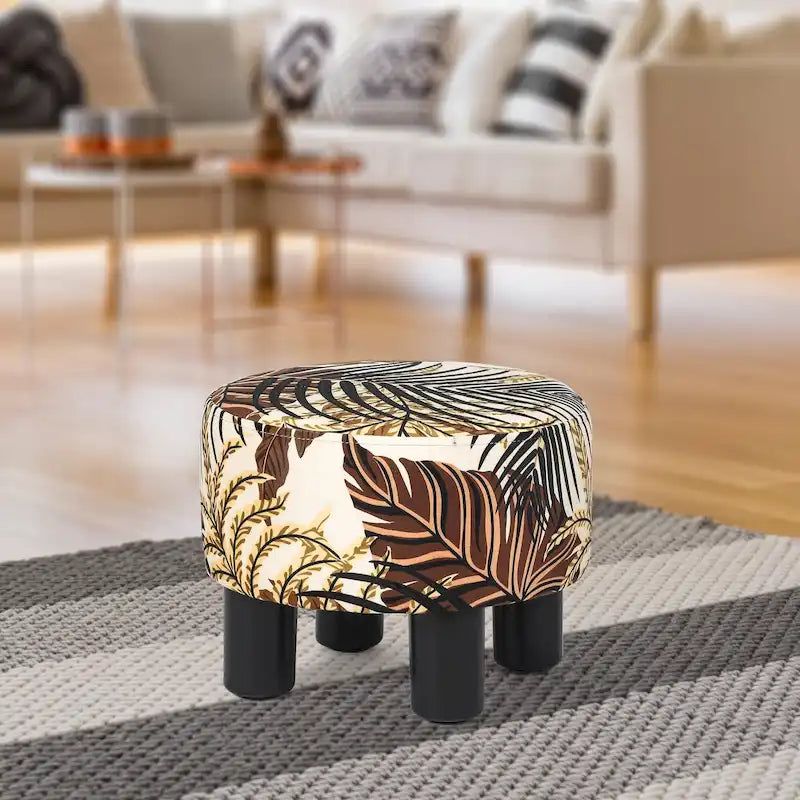 Adeco Modern Velvet Round Ottoman Footrest Stool with Padded Seat 39