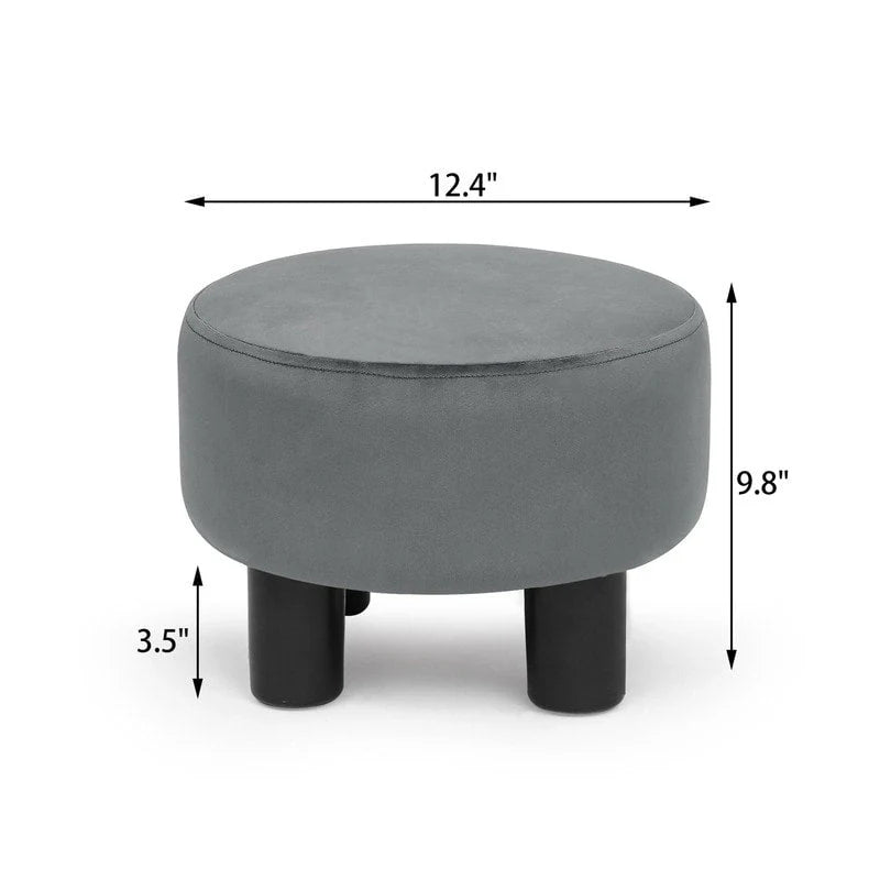 Adeco Modern Velvet Round Ottoman Footrest Stool with Padded Seat 4