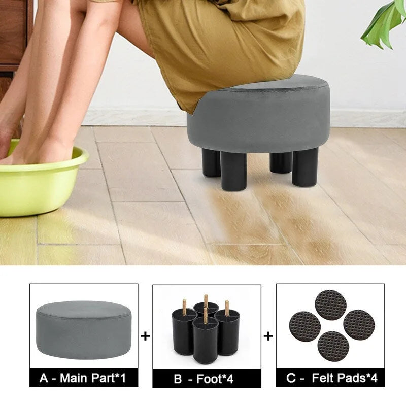 Adeco Modern Velvet Round Ottoman Footrest Stool with Padded Seat 5