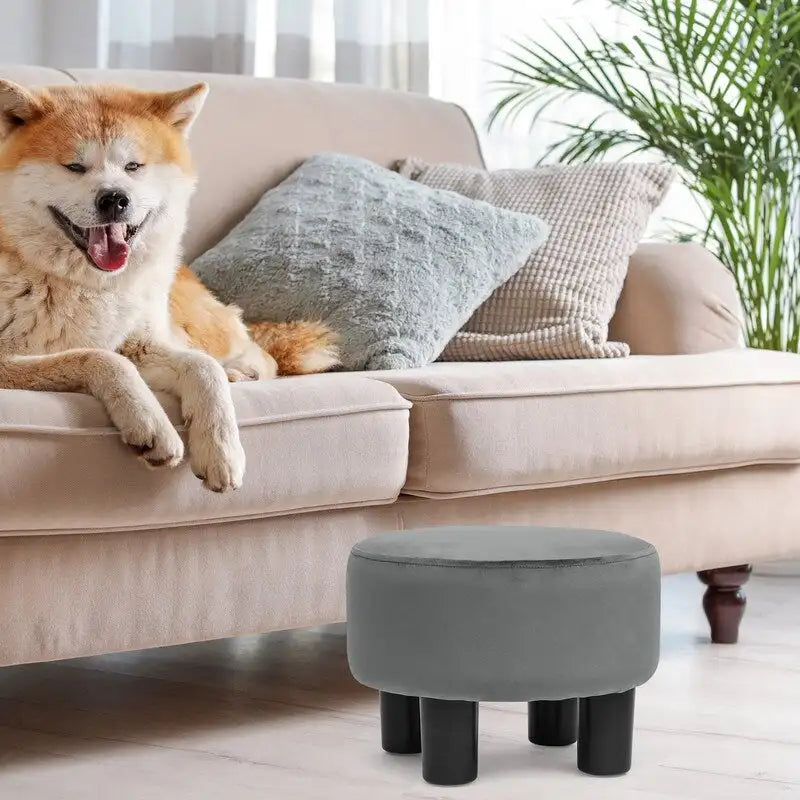 Adeco Modern Velvet Round Ottoman Footrest Stool with Padded Seat 6