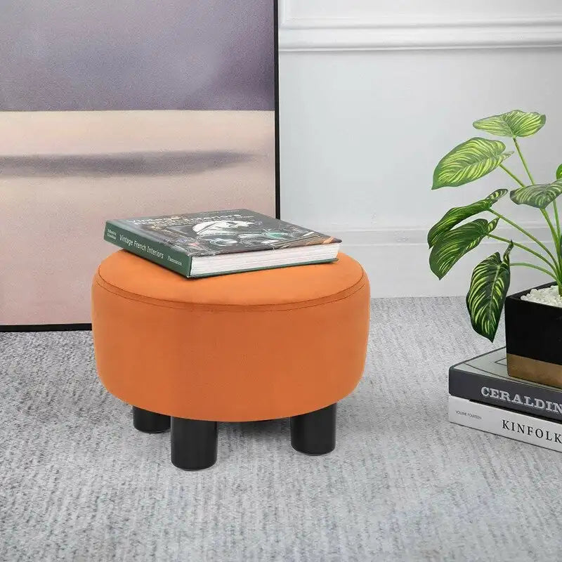 Adeco Modern Velvet Round Ottoman Footrest Stool with Padded Seat 8