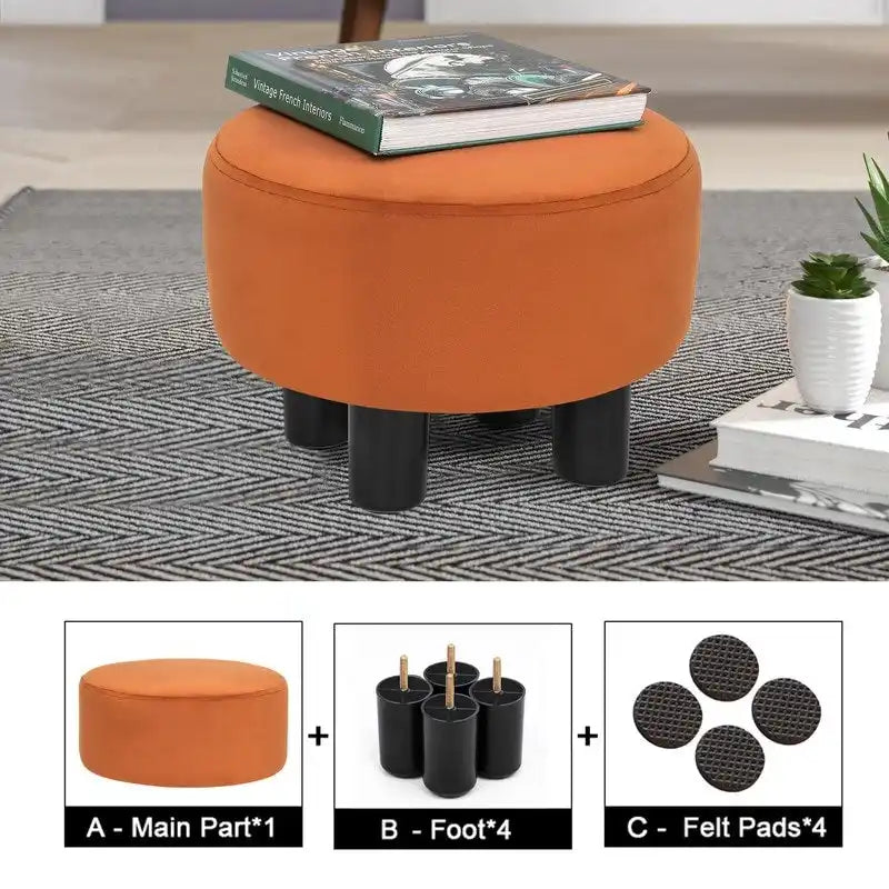 Adeco Modern Velvet Round Ottoman Footrest Stool with Padded Seat 11