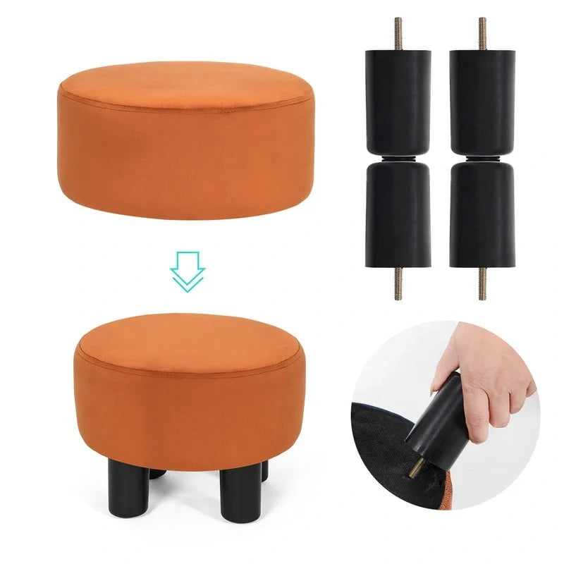 Adeco Modern Velvet Round Ottoman Footrest Stool with Padded Seat 13