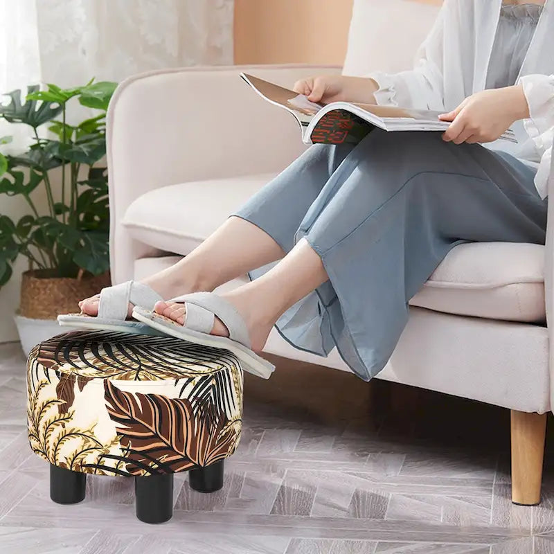 Adeco Modern Velvet Round Ottoman Footrest Stool with Padded Seat 15