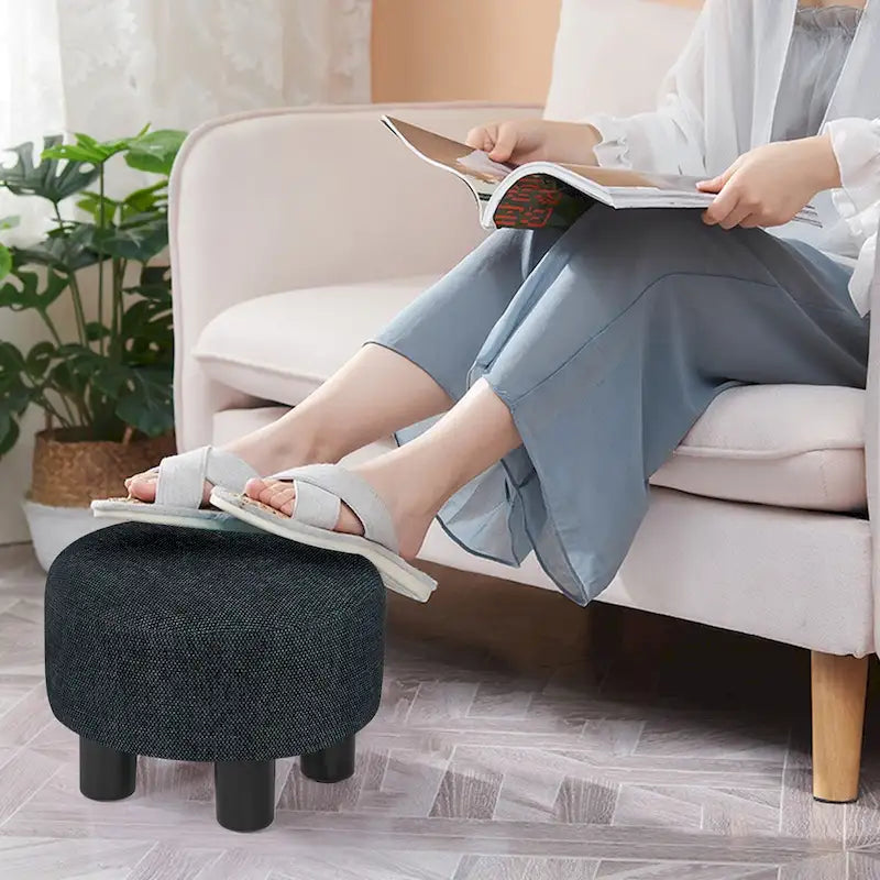 Adeco Modern Velvet Round Ottoman Footrest Stool with Padded Seat 20