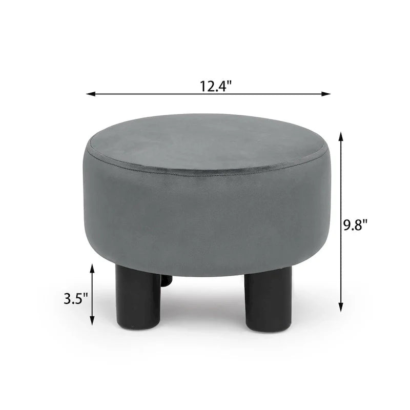 Adeco Modern Velvet Round Ottoman Footrest Stool with Padded Seat 21