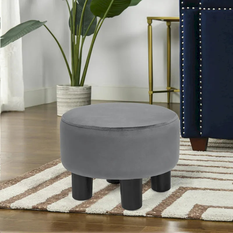 Adeco Modern Velvet Round Ottoman Footrest Stool with Padded Seat 22