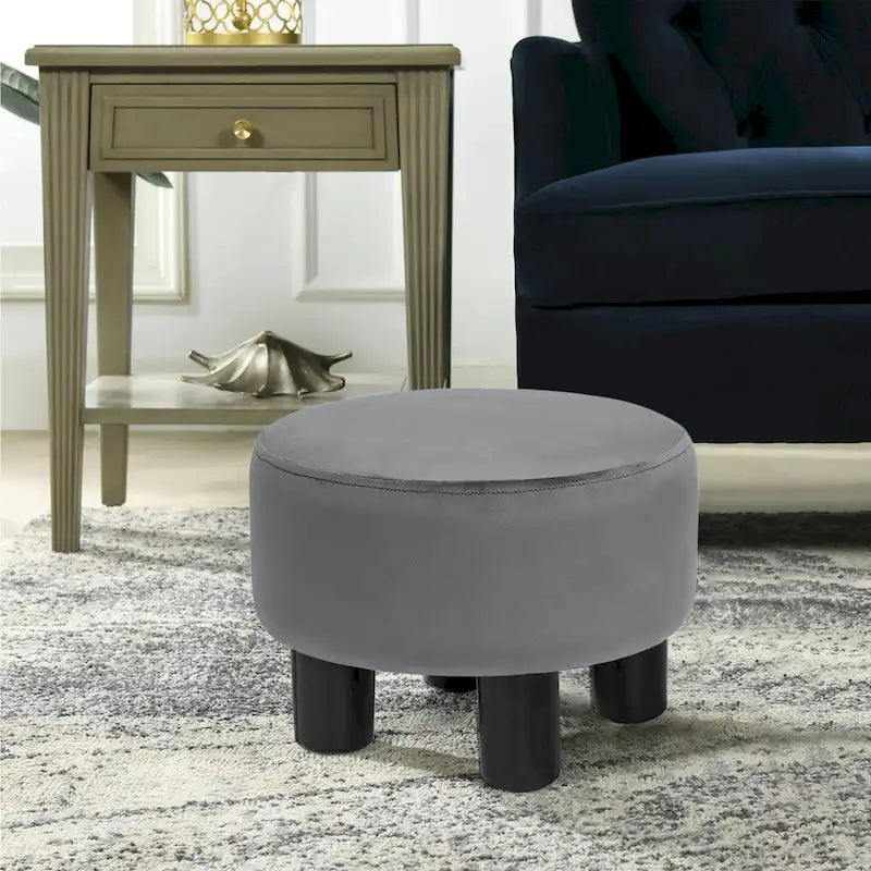 Adeco Modern Velvet Round Ottoman Footrest Stool with Padded Seat 23
