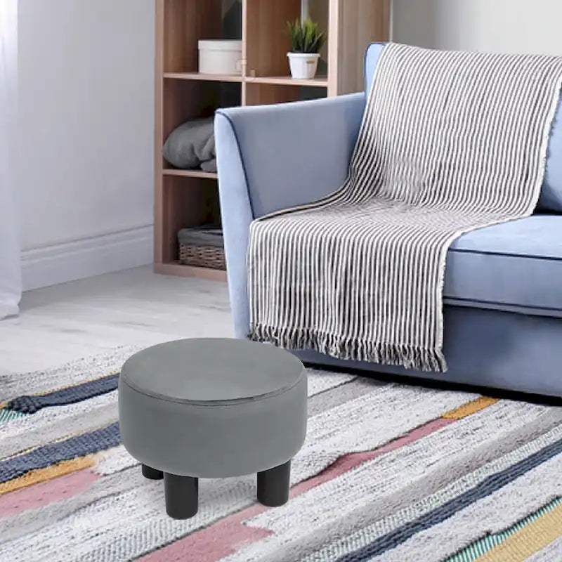 Adeco Modern Velvet Round Ottoman Footrest Stool with Padded Seat 24