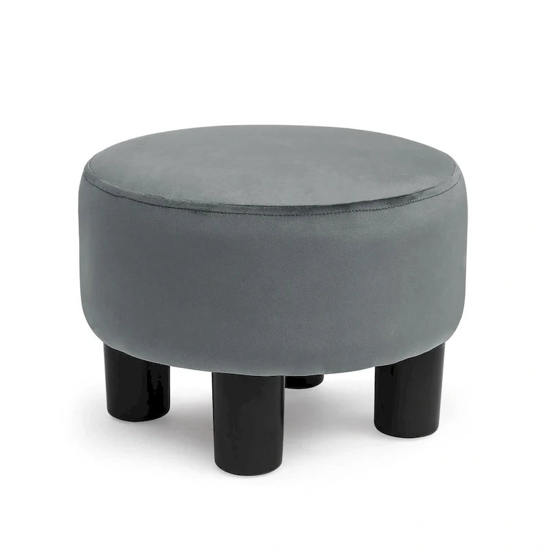 Adeco Modern Velvet Round Ottoman Footrest Stool with Padded Seat 26