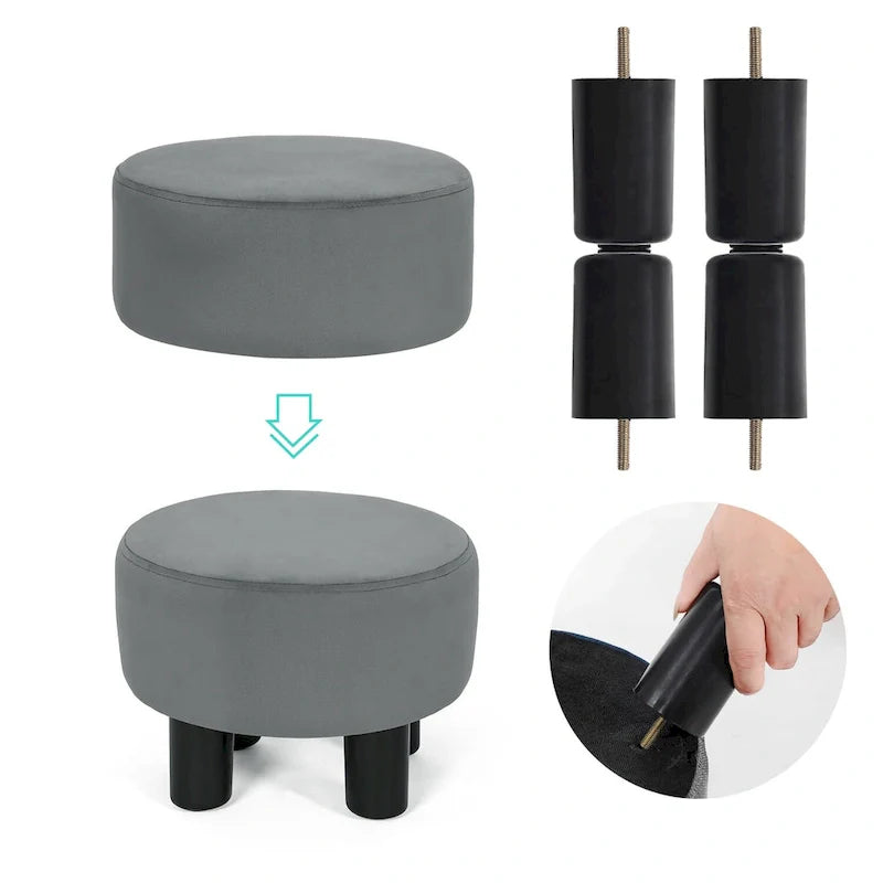 Adeco Modern Velvet Round Ottoman Footrest Stool with Padded Seat 27