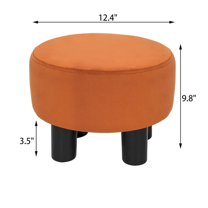 Adeco Modern Velvet Round Ottoman Footrest Stool with Padded Seat 29