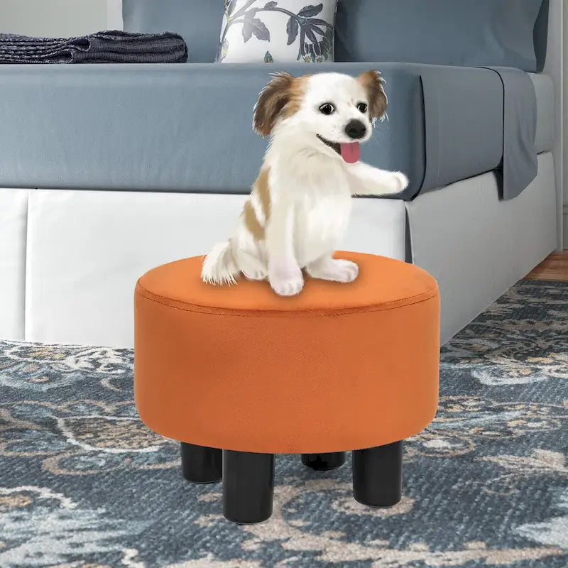 Adeco Modern Velvet Round Ottoman Footrest Stool with Padded Seat 30