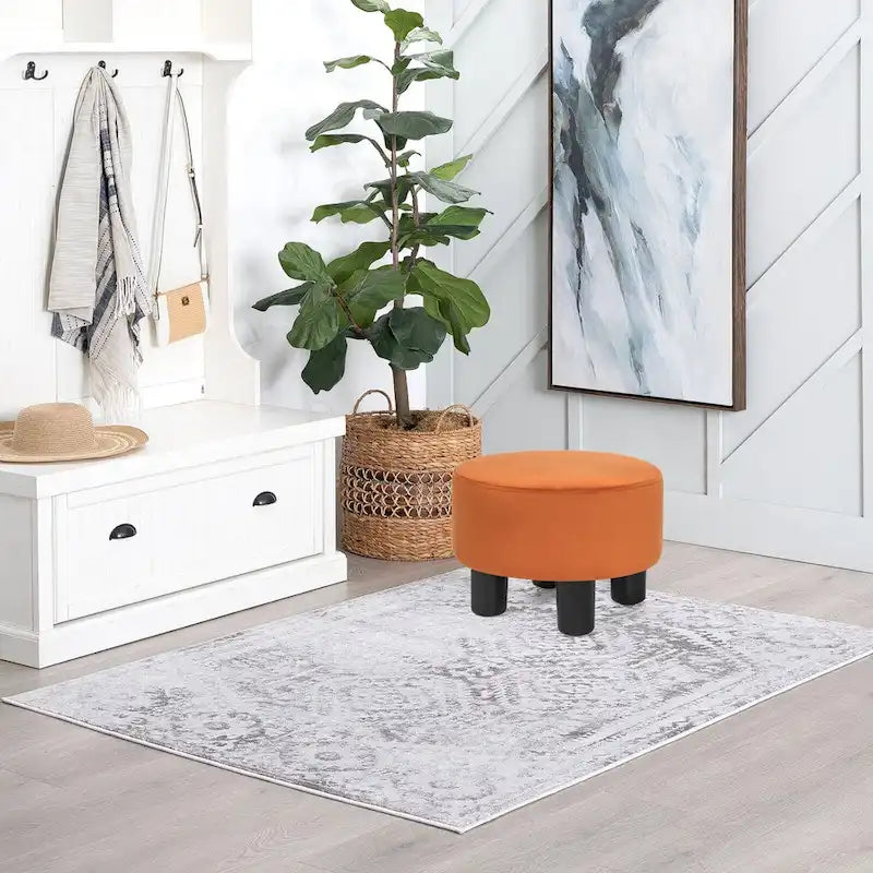 Adeco Modern Velvet Round Ottoman Footrest Stool with Padded Seat 31