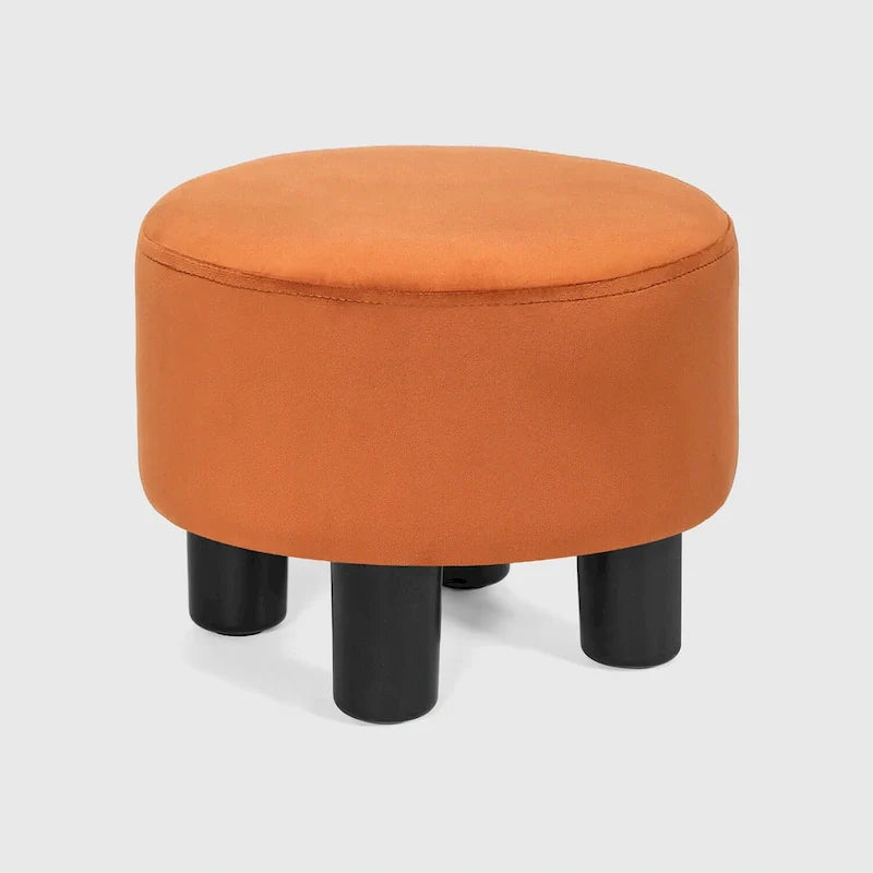 Adeco Modern Velvet Round Ottoman Footrest Stool with Padded Seat 33
