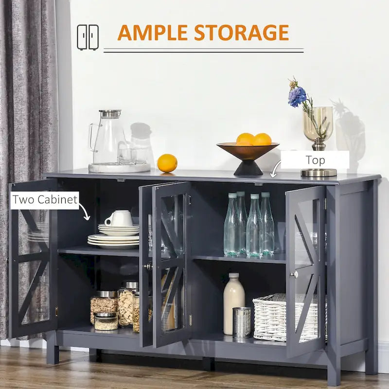 HOMCOM Kitchen Sideboard Buffet Cabinet with Adjustable Shelves for Versatile Storage 4