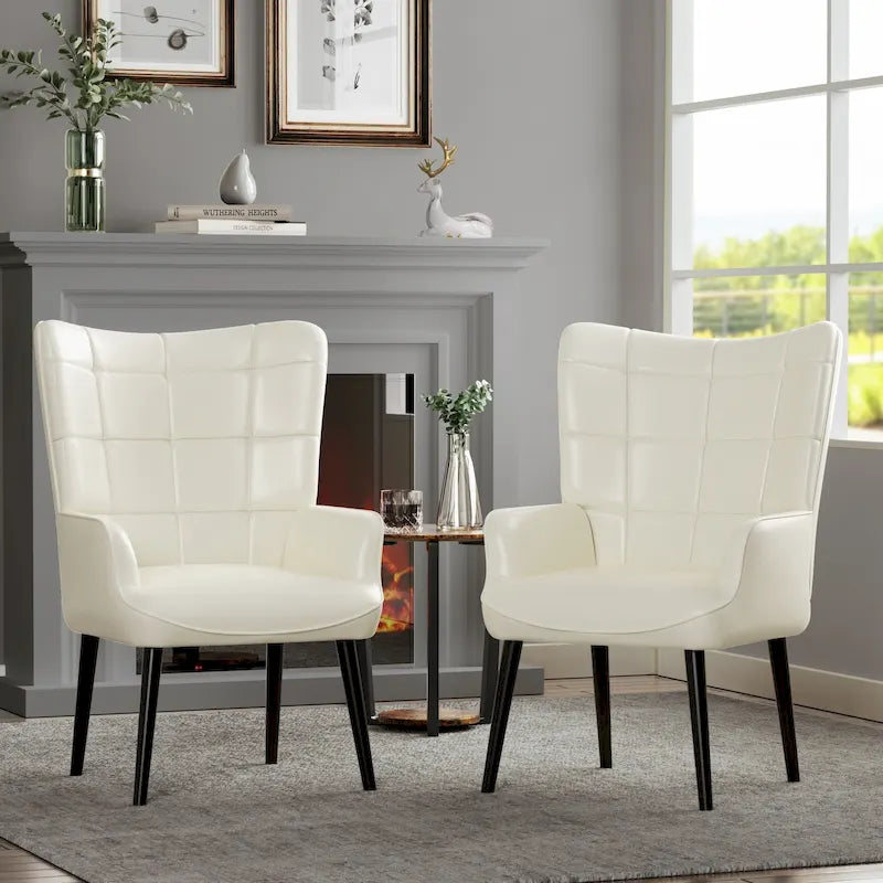 Set of 2 High-Back Tufted Accent Chairs in Cream, Brown, and Taupe 36