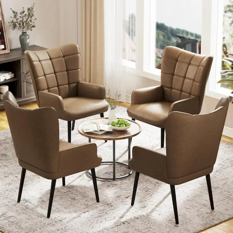 Set of 2 High-Back Tufted Accent Chairs in Cream, Brown, and Taupe 5