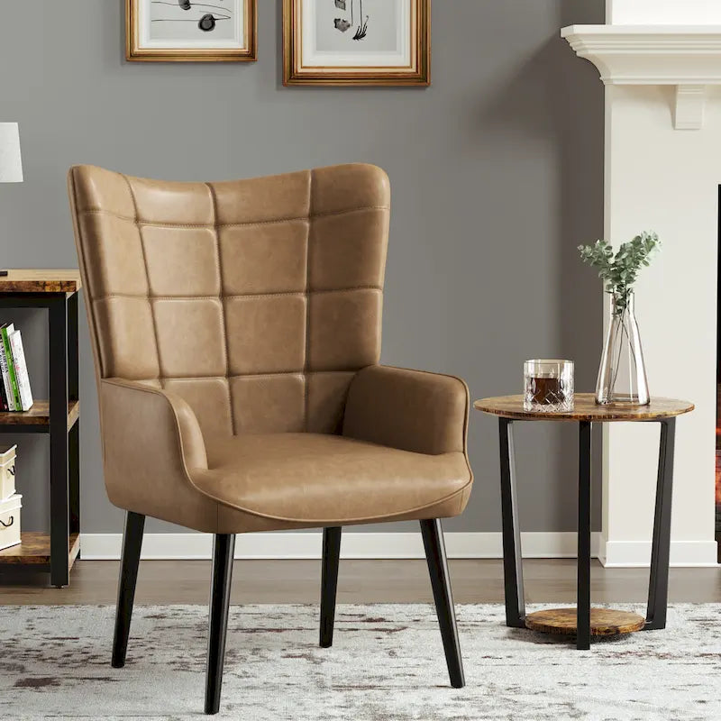 Set of 2 High-Back Tufted Accent Chairs in Cream, Brown, and Taupe 6