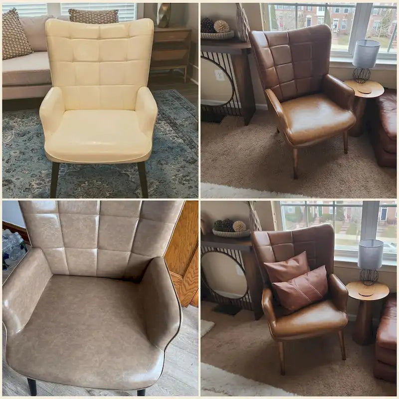 Set of 2 High-Back Tufted Accent Chairs in Cream, Brown, and Taupe 7