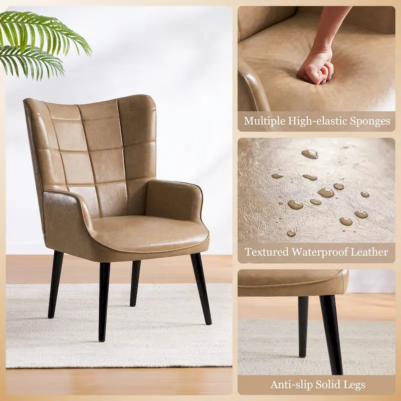Set of 2 High-Back Tufted Accent Chairs in Cream, Brown, and Taupe 8