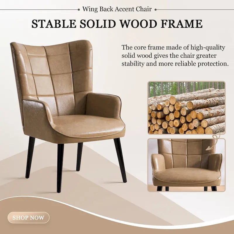 Set of 2 High-Back Tufted Accent Chairs in Cream, Brown, and Taupe 9