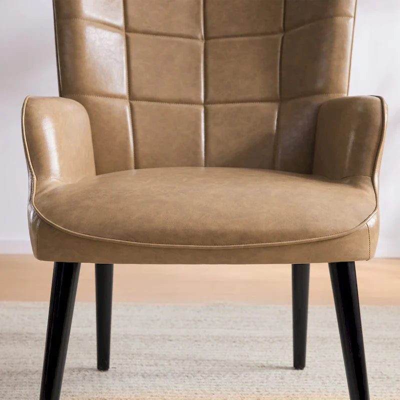 Set of 2 High-Back Tufted Accent Chairs in Cream, Brown, and Taupe 13