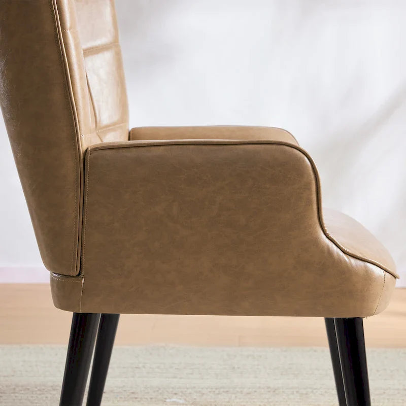 Set of 2 High-Back Tufted Accent Chairs in Cream, Brown, and Taupe 14