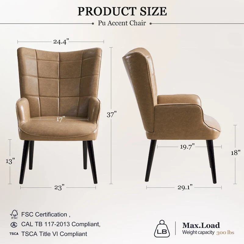 Set of 2 High-Back Tufted Accent Chairs in Cream, Brown, and Taupe 18