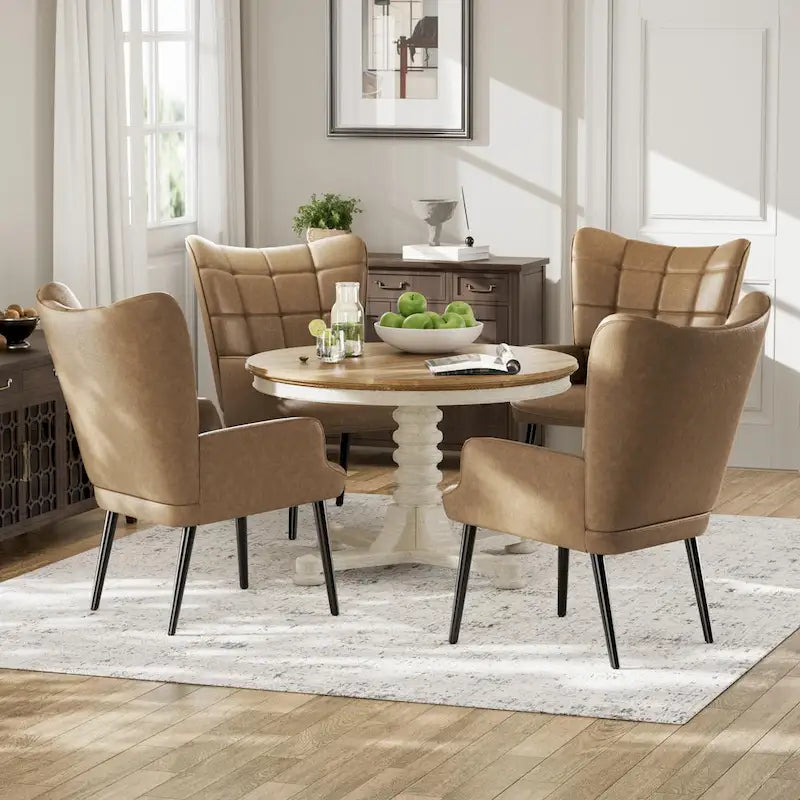 Set of 2 High-Back Tufted Accent Chairs in Cream, Brown, and Taupe 19