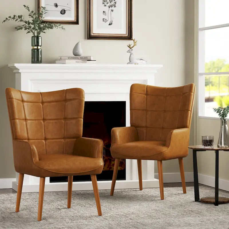 Set of 2 High-Back Tufted Accent Chairs in Cream, Brown, and Taupe 20