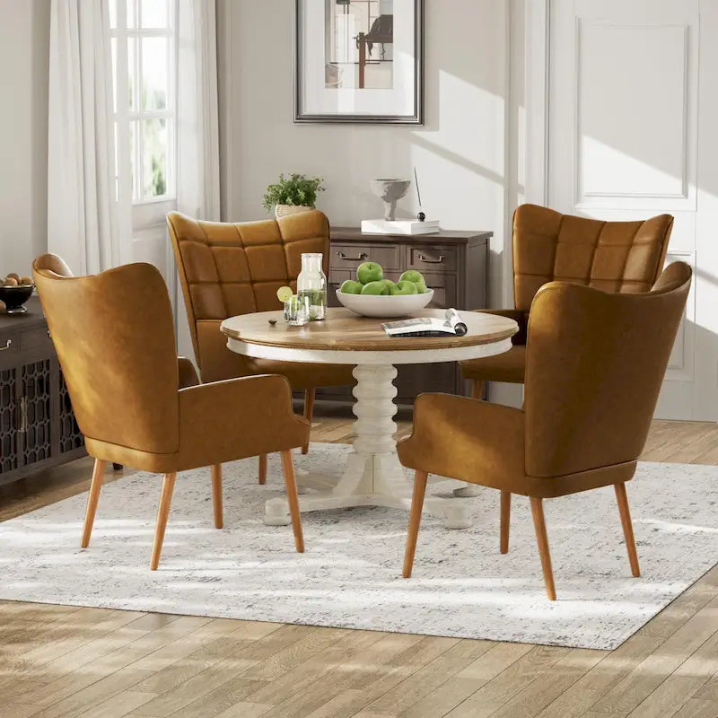 Set of 2 High-Back Tufted Accent Chairs in Cream, Brown, and Taupe 21