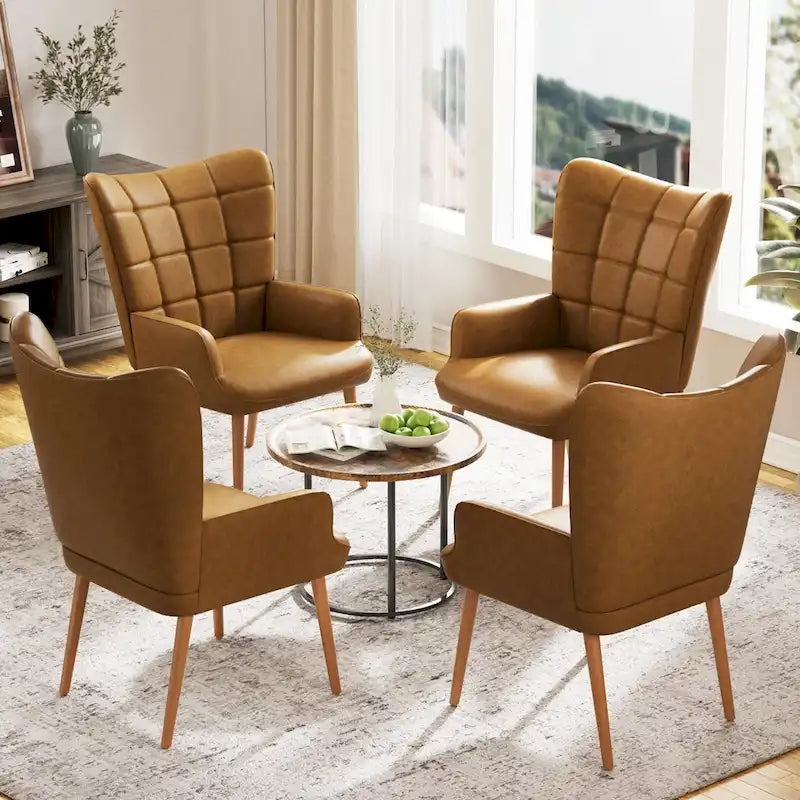 Set of 2 High-Back Tufted Accent Chairs in Cream, Brown, and Taupe 22