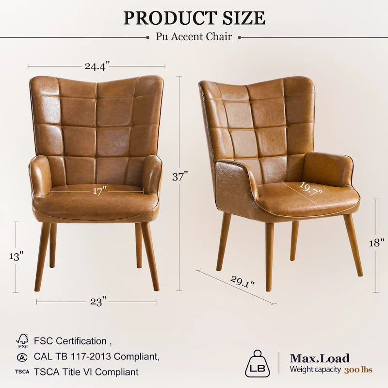 Set of 2 High-Back Tufted Accent Chairs in Cream, Brown, and Taupe 23