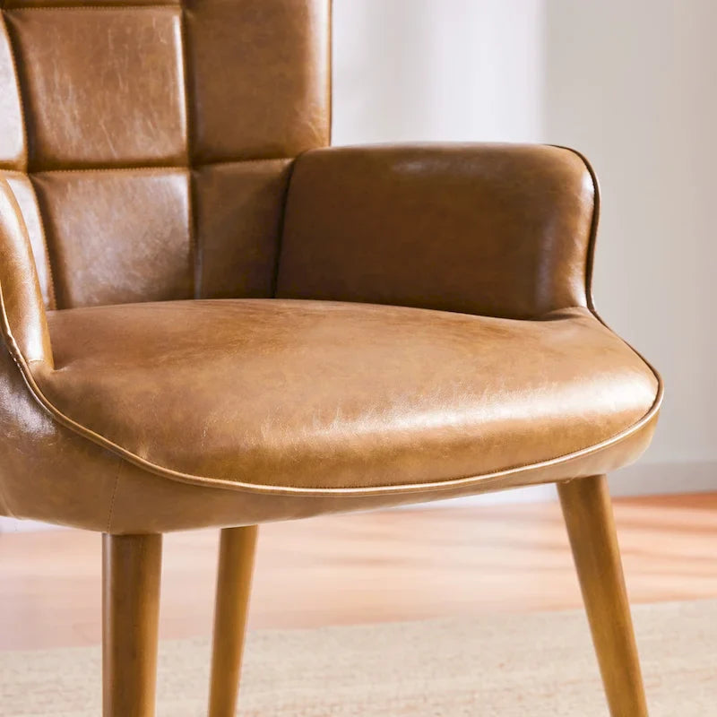 Set of 2 High-Back Tufted Accent Chairs in Cream, Brown, and Taupe 28