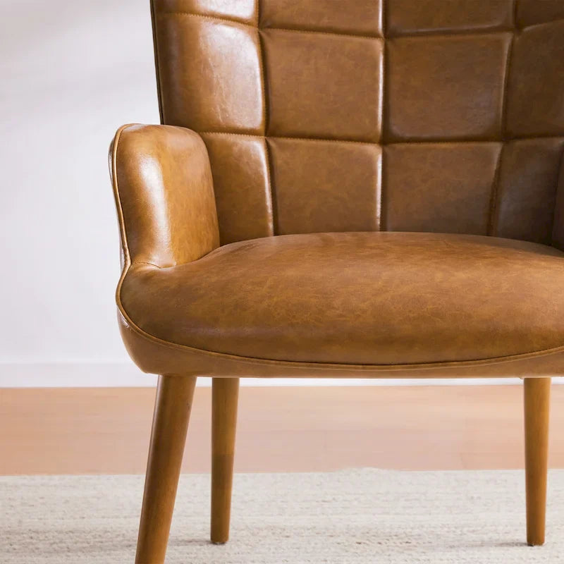 Set of 2 High-Back Tufted Accent Chairs in Cream, Brown, and Taupe 29