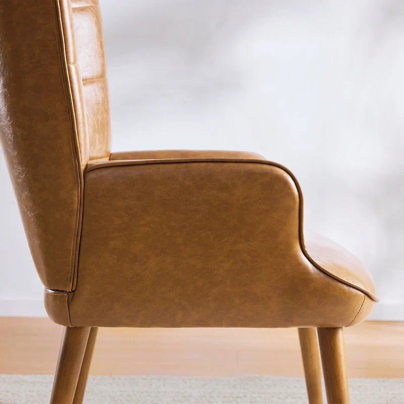 Set of 2 High-Back Tufted Accent Chairs in Cream, Brown, and Taupe 30