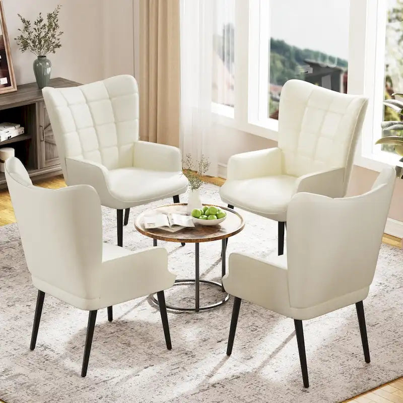 Set of 2 High-Back Tufted Accent Chairs in Cream, Brown, and Taupe 35