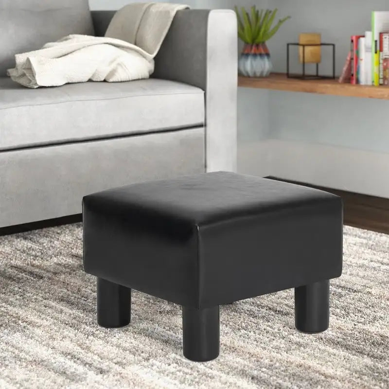 Square Footrest Stool with Upholstered Seat and Wooden Legs