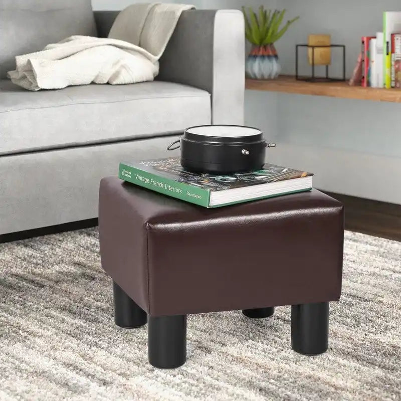 Adeco Faux Leather Footrest Ottoman with Plush Upholstery 4