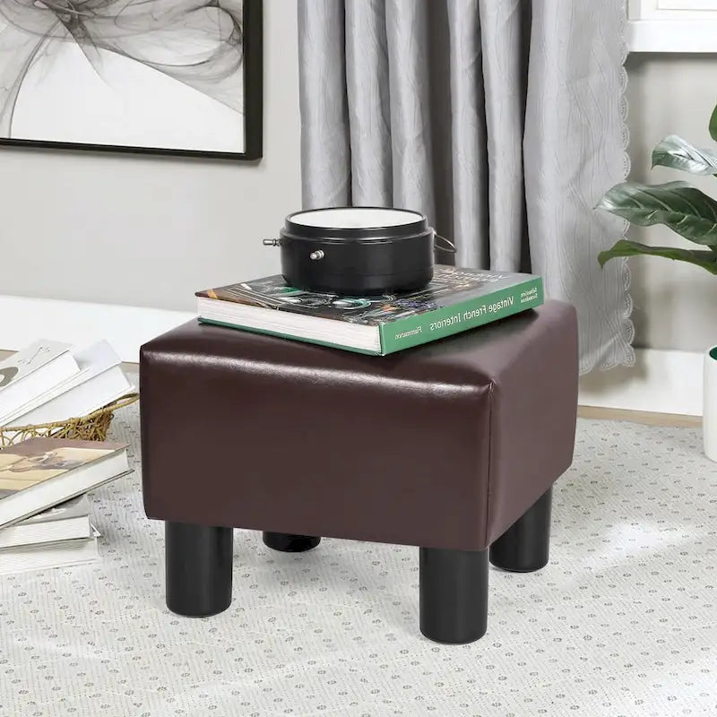 Square Footrest Stool with Upholstered Seat and Wooden Legs 6